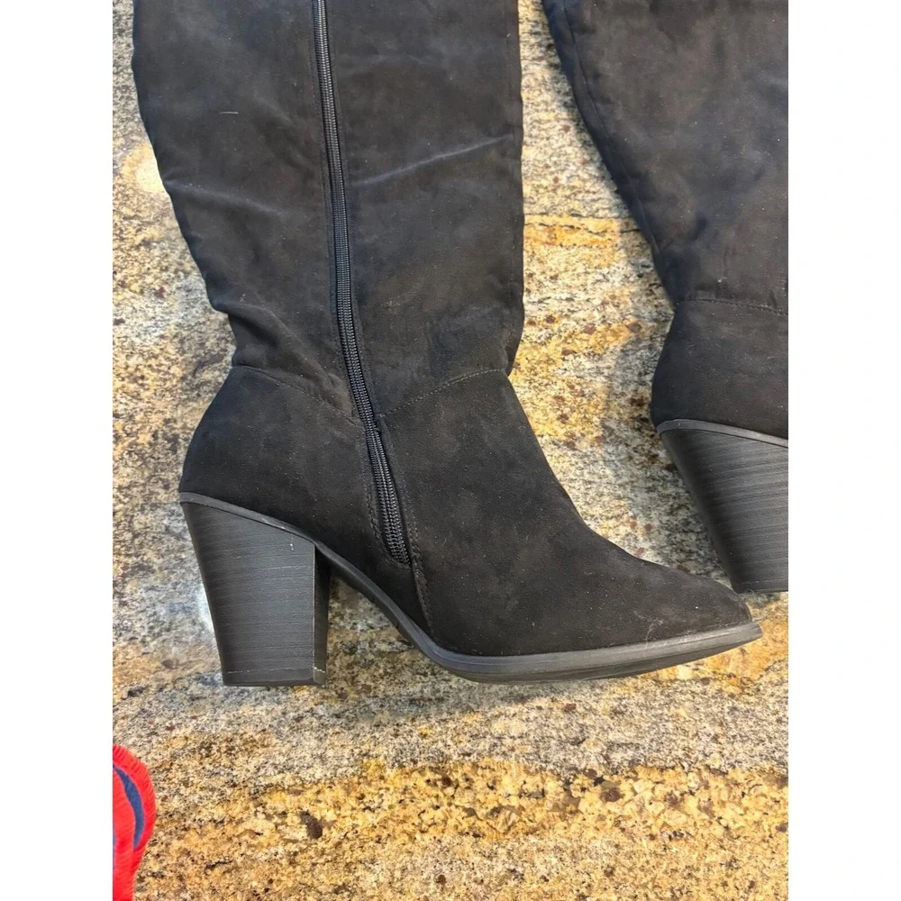 Lane‎ Bryant Knee High Boots Size 11W Black Suede High Heel Boots Sexy Boots